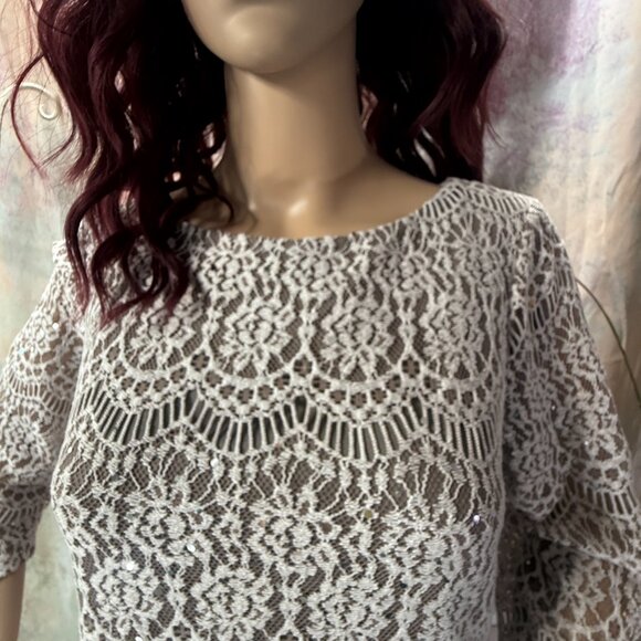 📌Jessica Howard  Beautiful Lace Knee Length 3/4 Sleeve Shift Dress w Blink - Picture 4 of 13